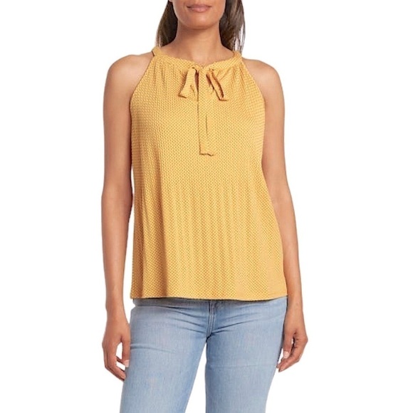 NWT | ADRIANNA PAPELL Tie Neck Dot Print Top - Picture 1 of 4